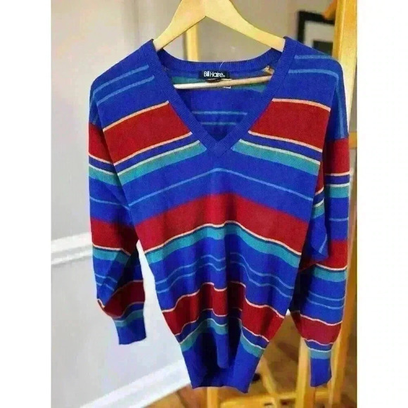 NWT VTG Bill Haire Ltd. Cashmere Striped V‎ Neck Sweater Women's Sizes S & M - Picture 6 of 8